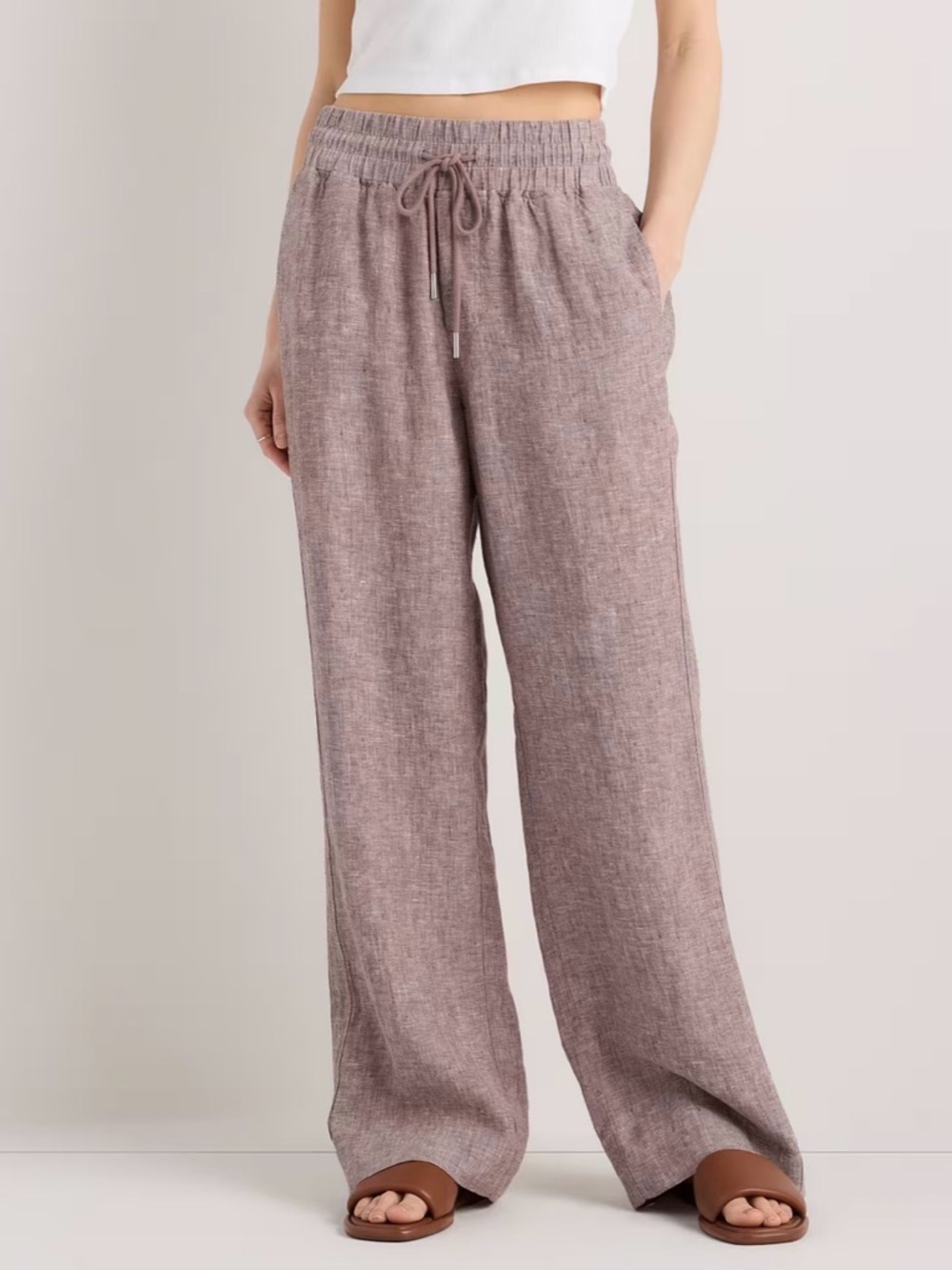 Quince European Linen Wide Leg Pants Taupe Brown sz XL